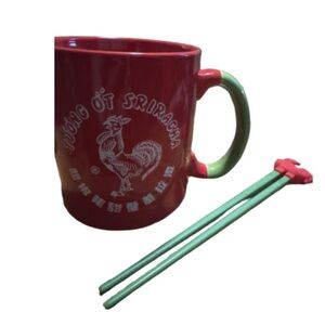 Sriracha Red Mug with bonus Green Handle and Chopsticks